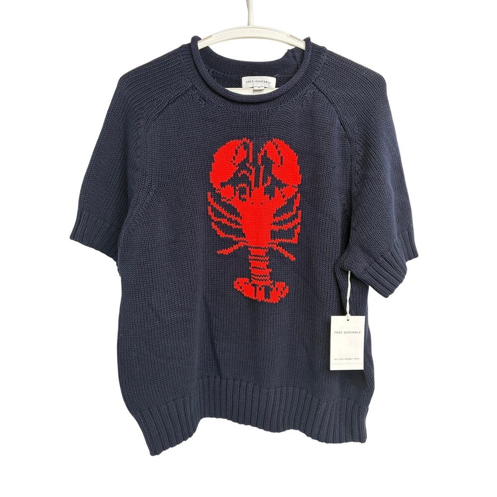 Free Assembly Sweater Women XXL Blue Nautical Cotton Short Sleeve NWT